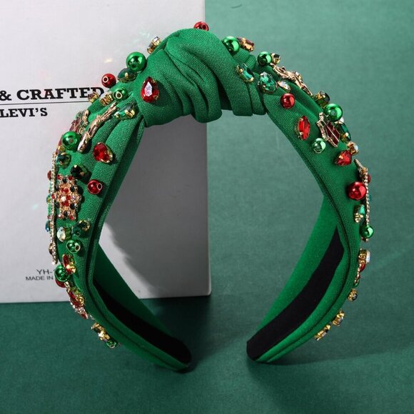 Christmas Headband Women Fabric Pearl Rhinestone Gift Holiday Accessory main image 4